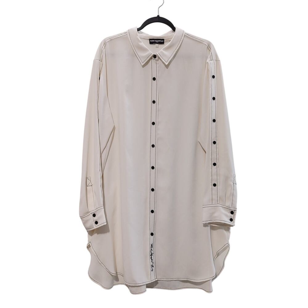 Karl Lagerfeld Paris Button Down Shirt Dress Long Sleeve White Minimalist XL - Picture 2 of 6